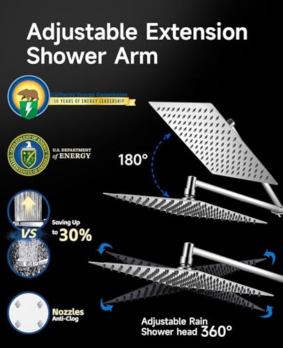 10 Inch Rainfall Shower Head with Handheld Combo and Extension Arm | Large rainfall shower head set with handheld sprayer, 11 inch adjustable arm, 59 inch hose, standard 1/2 inch wall connection - color: Polished, size: 10 Inch