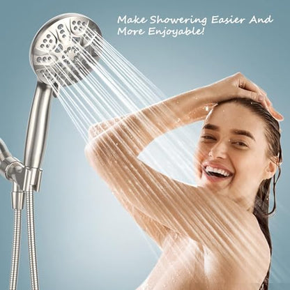 JDO 71 Inch Extra Long Brushed Nickel Shower Hose: Stainless Steel with Brass Nuts, Lightweight, Flexible Universal Replacement for Handheld Shower Head Hose