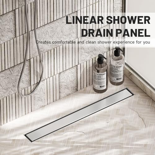 Brushed Nickel Linear Shower Drain,24 inch with Insert Grate | Premium Stainless Steel Material,Easy to clean,Fast Drainage to Avoid Standing Water,Fast Drainage,Prevents Sewer Backflow - size: 24 Inch