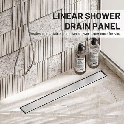 Brushed Nickel Linear Shower Drain,24 inch with Insert Grate | Premium Stainless Steel Material,Easy to clean,Fast Drainage to Avoid Standing Water,Fast Drainage,Prevents Sewer Backflow - size: 24 Inch