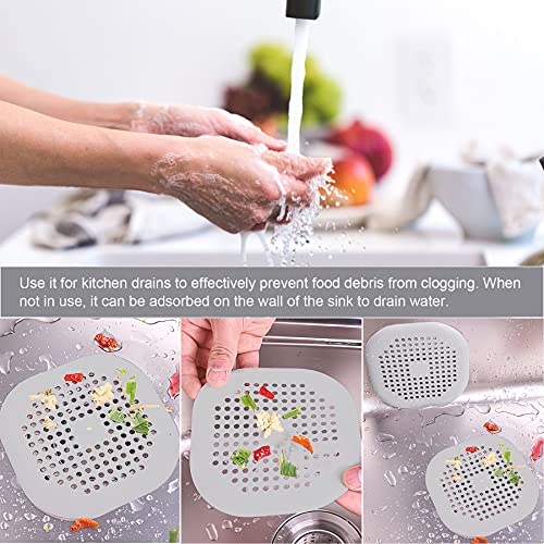 2 Pieces Shower Drain Hair Catcher Bathtub Stopper Home Drain Protectors Drain Cover with Sucker Water Trap Sink Cover for Bathroom Bathtub and Kitchen (Grey,Grey) - color: Grey,grey