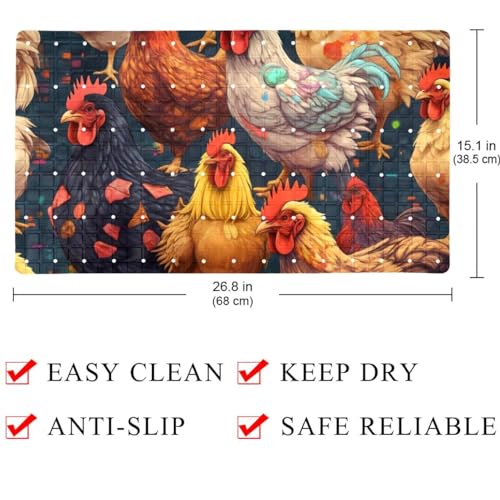 Bath Tub Mat Non Slip 15.1 x 26.8 Inch, Seamless Chickens and Roosters Pattern Eco Friendly Bathmat with Suction Cups Drain Holes Shower Tub Mats - color: Multi 09