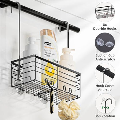 SHANSHUI Shower Hanging Caddy, Bathroom Shower Organizer Basket, Shampoo Bracket Over Door Rack with Hooks, 304 Stainless Steel - size: 11.1"D x 4.7"W x 13.6"H