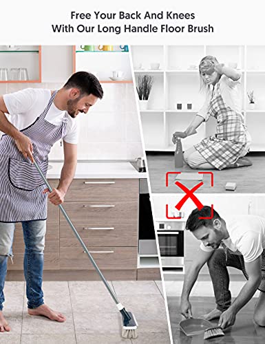 Floor Scrubber with Long Handle, 2 in 1 Scrubbing Brush Stiff Bristle Shower Cleaning Brush for Bathroom, Kitchen, Tub, Carpet, Grout, Tile(Gray) - color: Gray