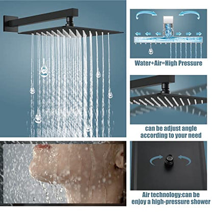 Aolemi Shower Faucet Set with Tub Filler Handheld 10" Head Matte Black | Shower Valve and Trim Kit,Handheld Spray,Tub Spout,Single Handle,SUS304,Bathroom Mixer for Remodeling - color: Black, size: 10 Inch Shower Head