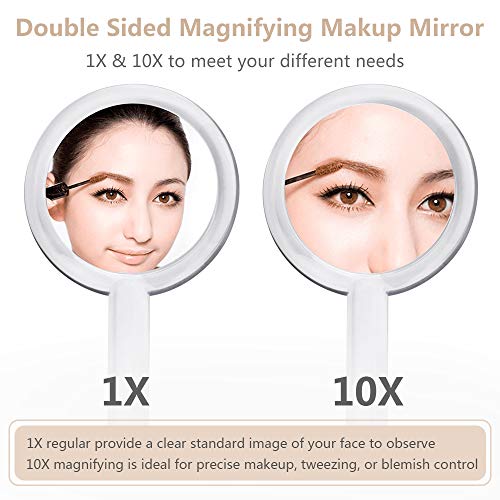 1X & 10X Magnifying Double Side Hand Makeup Mirror with Stand | Distortion-free & HD, Portable, Multi-Purpose, Compact, Clear, Handheld Vanity Mirror for Women & Men, for Makeup, Shaving