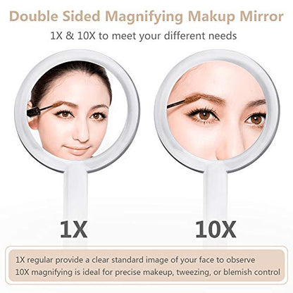 1X & 10X Magnifying Double Side Hand Makeup Mirror with Stand | Distortion-free & HD, Portable, Multi-Purpose, Compact, Clear, Handheld Vanity Mirror for Women & Men, for Makeup, Shaving