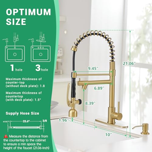 Fapully Commercial Kitchen Faucets with Pull Down Sprayer Brushed Gold LED | Single Handle Faucet for Kitchen Sink, Kitchen Faucet with Soap Dispenser and Deck Plack for 4 Hole - color: Brushed Gold, style: Rustic
