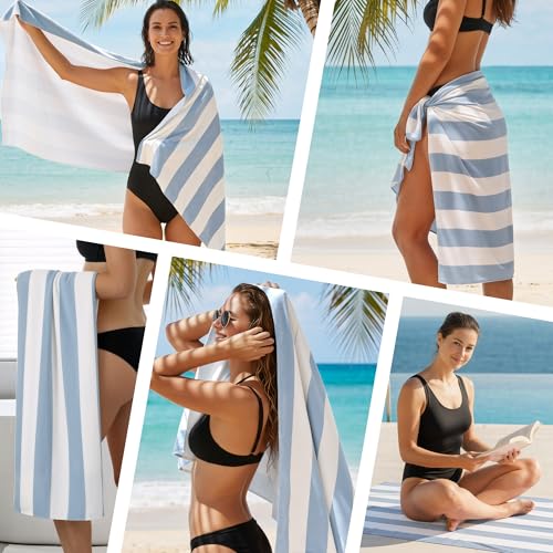 4 Pack Beach Towels Stripe Microfiber Beach Towel Sand Free Quick Dry Swim Pool Towels for Adult, 30'' x 60'' Lightweight Travel Bath Towel, Camping | Ultra-Portable, Multi-Functional, Blue - color: Blue 4pack