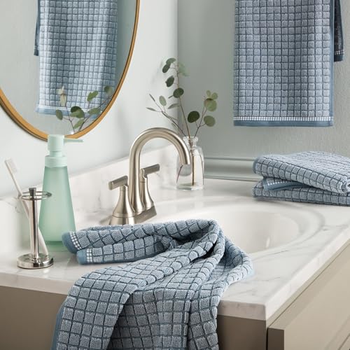 Town & Country Everyday 4-Piece Textured Windowpane Hand Towel Set, 20x30-Inch, 100% Cotton, Plush & Absorbent 550GSM, Blue - color: Blue