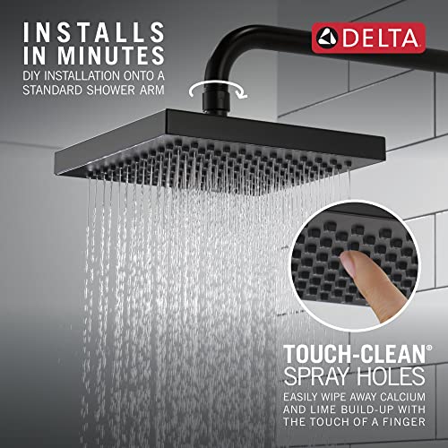 Delta Matte Black Rain Shower Head, 8 Inch Square Shower Head Rainfall, Overhead Rain Showerhead, 2.5 GPM Flow Rate, Matte Black RP50841BL - color: Matte Black, size: 2.5 GPM Water Flow