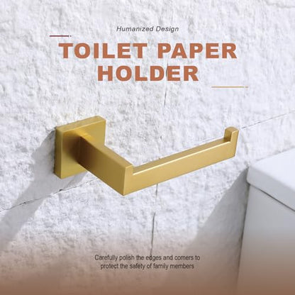 TASTOS Toilet Paper Holder Brushed Gold, Toilet Tissue Roll Holders Dispenser and Hangers Wall Mounted for Bathroom & Kitchen, Stainless Steel Modern Square Style - color: Brushed Gold, size: Square (1 pack)