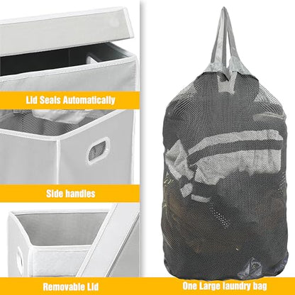 Simple Houseware Foldable Laundry Hamper Basket with Lid and Bag, Gray - color: Grey