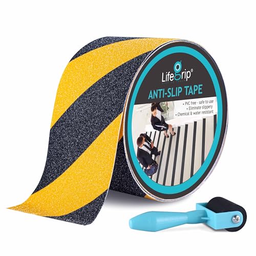 LifeGrip Yellow/Black Anti Slip Tape, 4" x40ft, Waterproof Outdoor Caution | Hi-Vis Safety Stripe for Low Light, Heavy-Duty Grip for Stairs, Ramps & Ladders, Grips Wood, Concrete, Metal, Peel & Stick - color: Black/Yellow, size: 4" X 40'
