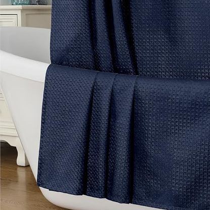 Aiyufeng Waterproof Fabric Shower Curtains for Bathroom，Dot Like Embossed Textured Soft Polyester Cloth Stall Shower Curtain，Hotel Luxury Quality Machine Washable，36Wx72L，Navy Blue - color: Navy Blue, size: 36"W x 72"L (Pack of 1)