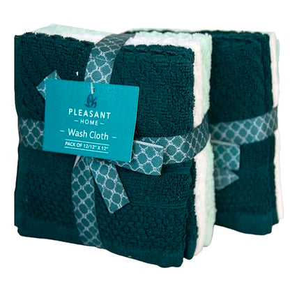 PH Pleasant Home Diagonal Wash Cloths Set - 12 Pack (12” x 12”) – 509 GSM - 100% Ring Spun Cotton Wash Cloth - Super Soft and Highly Absorbent Face Towels (Green, White & Mint) - color: Green, White & Mint, style: Diagonal