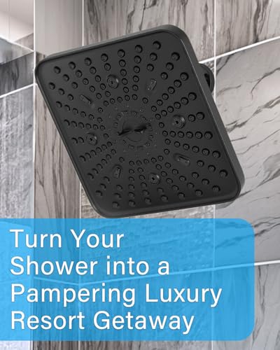Square Shower Head, 6 Spray Modes High Pressure 10 Inch Black Shower heads, Rainfall & Massage Anti-Clog Nozzles Easy-Clean Surface for Spa Experience, Large Shower Head - color: Matte Black