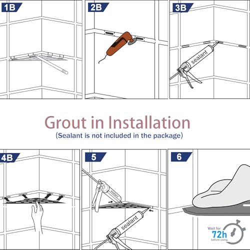 Corner Shower Shelf 12", 304 Stainless Steel Quadrilateral Shelf | Heavy Duty Recessed Bathroom Shelf, Brushed - color: Brushed