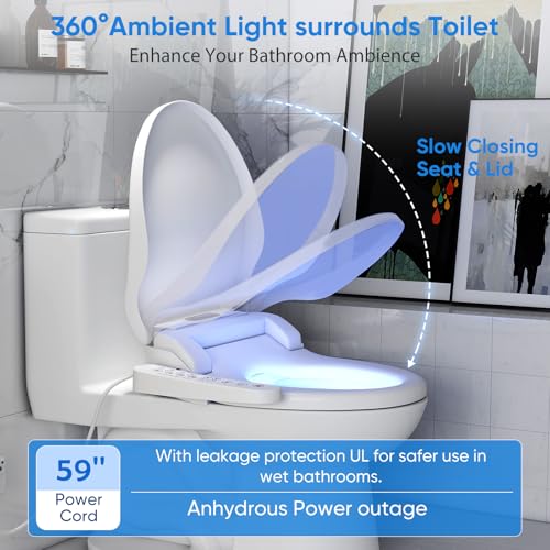 Electric Bidet Attachment for Toilet Seat with Heated Seat Oval Toilet Seat Replacement Soft Close with Bidet Jet Sprayer, Endless Warm Water Air Dryer, Oscillating with Child Mode, Sense Seat