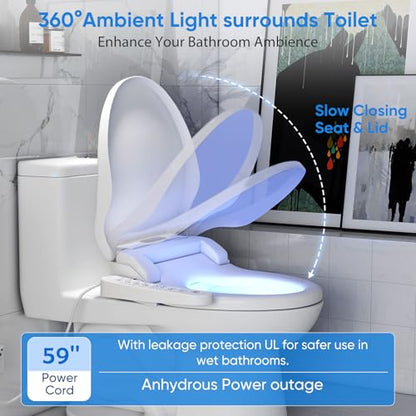 Electric Bidet Attachment for Toilet Seat with Heated Seat Oval Toilet Seat Replacement Soft Close with Bidet Jet Sprayer, Endless Warm Water Air Dryer, Oscillating with Child Mode, Sense Seat