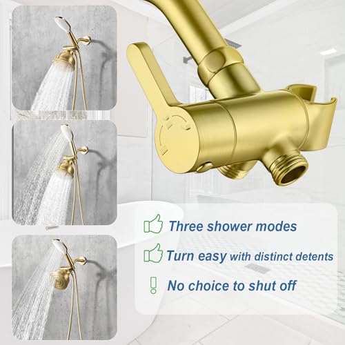 3 Way Shower Diverter Valve with Hand Shower Holder, G1/2 Shower Head Splitter, Shower Arm Diverter (Gold) - color: Gold
