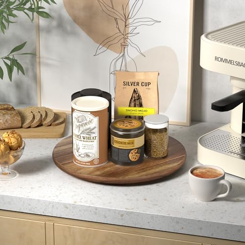 Lazy Susan for Table Top Bamboo Lazy Susan Turntable for Cabinet Kitchen Countertop Organizer for Condiment Bathroom Counter Organizer Decor Sink Tray Acacia Wood 13.2 Inch