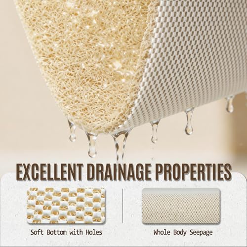 17 * 24in Shower Mat Bathtub Mat Non Slip | Bathmats Non Slip, Quick Drying Foot Scrubber Loofah Mats for Inside Shower, Tub, Bathroom, Home, Beige - color: Beige, size: 24" x 17" (Rectangular)