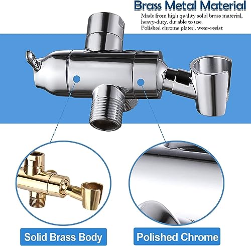 Shower Arm Diverter with Handshower Mount, G1/2 Brass Shower Diverter Valve Bathroom Universal Shower System Replacement for Handheld Shower and Fixed Shower Head(Polished Chrome) - color: Polished Chrome