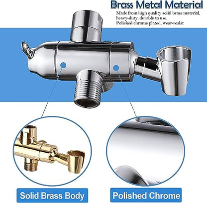 Shower Arm Diverter with Handshower Mount, G1/2 Brass Shower Diverter Valve Bathroom Universal Shower System Replacement for Handheld Shower and Fixed Shower Head(Polished Chrome) - color: Polished Chrome