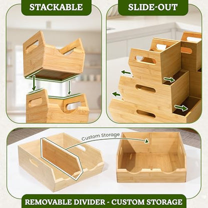 HOMESTEAD 3-Tier Bamboo Pantry Storage Bins – Stackable Potato & Onion Storage Bin with Handles, Fruit Basket & Produce Organizer for Kitchen Countertop, Pantry Organization, Set of 5 - size: 3-Tier ( 5 pack )