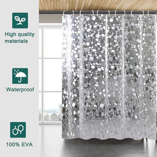 Clear Shower Curtain Liner, 100% Waterproof EVA 3D Shower Curtains with 3 Duty Heavy Bottom Magnets and 12 Rust Proof Grommets, 72x72 Weighted Shower Liner for Shower Stall, Bathtubs - color: Clear Stone