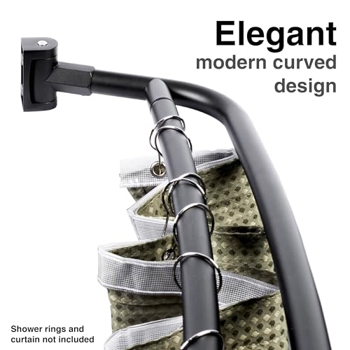 JS Jackson Supplies Double Curved Shower Rod, Metal Construction, Adjustable Between 44 to 70 Inches, Aluminum Rods and Zinc Mounting Hardware, Quality Modern Bathware, Black Finish - color: Black