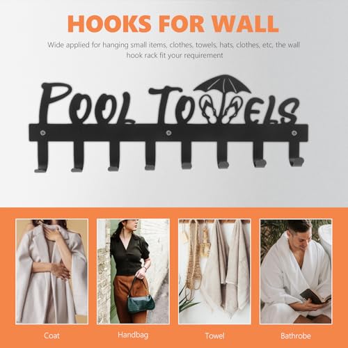 Iron Towel Rack Wall Mounted with Multiple Hooks Black Metal Coat Rack for Bathroom and Kitchen Towel Storage