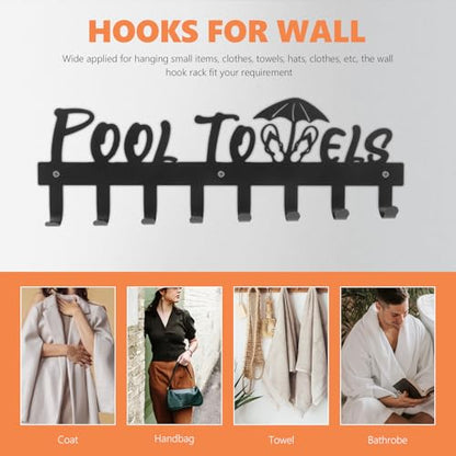 Iron Towel Rack Wall Mounted with Multiple Hooks Black Metal Coat Rack for Bathroom and Kitchen Towel Storage