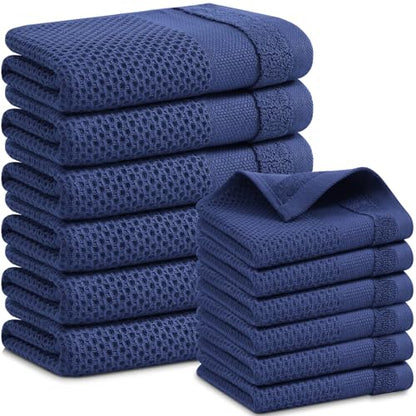 Homaxy Kitchen Towels and Dishcloths Set, Set of 12, Navy Blue | 100% Cotton Waffle Weave Kitchen Towels, Super Soft and Absorbent Dish Cloths, 12 x 12 and 13 x 28 Inches - color: Navy Blue, size: 12-Piece Set