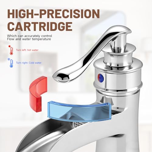 Bathroom Faucet Chrome Waterfall Bathroom Sink Faucets & Parts | with Pop Up Drain Stopper with Overflow Single Handle Single Hole Vanity Commercial Trough Supply Lines Hose Lead-Free - color: Chrome