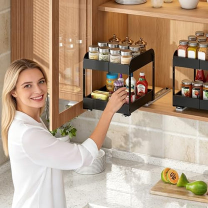 Across-Star Expandable Pull Out Spice Rack For Cabinet, 2-Tier No Drill Slide Out Drawers For Kitchen Cabinet with Adjustable Height, Metal Pullout Spice Holder Seasoning Shelf Inside Cabinet - size: 5.5''-7.9''W*10.24''D*10.82''H