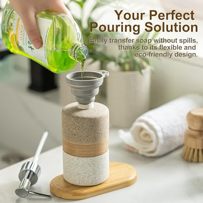 Ceramic Kitchen Dish Soap Dispenser Set with Stainless Steel Pump | Refillable Hand Soap, Shampoo and Conditioner, Body Wash, Lotion Dispenser | for Kitchen and Bathroom Counter Non Slip, 12 Oz - color: Beige and White, size: 1xSoap Dispenser