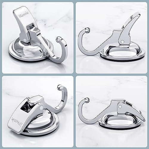 Heavy Duty Vacuum Suction Cup Hooks (2Pack) Specialized for Kitchen&Bathroom&Restroom Organization, by iRomic - color: Silver