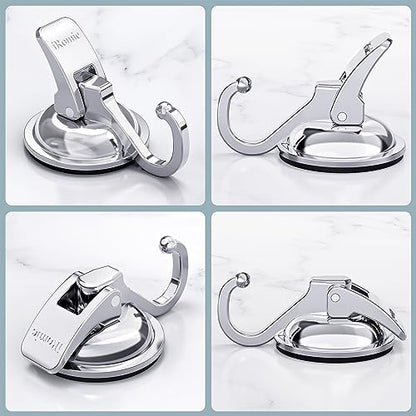Heavy Duty Vacuum Suction Cup Hooks (2Pack) Specialized for Kitchen&Bathroom&Restroom Organization, by iRomic - color: Silver