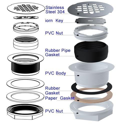 (1 Pack) Yariwiz 2" No-Caulk Snap-in Round Floor Shower Drain for Shower Pan with 4-1/4" Stainless Steel Round Grid Cover