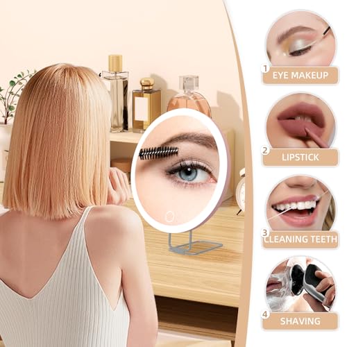 Large 6" Lighted 30x Magnified Makeup Mirror with Suction Cups & Table Stand, Travel & Home Use - color: 30x -Pink