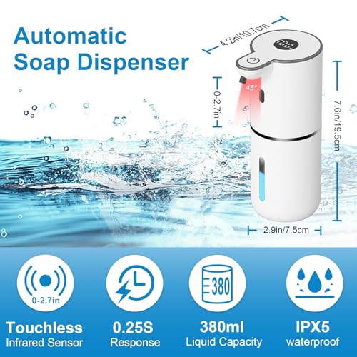 OHIFAST Automatic Foaming Soap Dispenser Touchless, USB Rechargeable Smart Hand Soap Dispenser, 6-Level Adjustable, 12.8oz/380mL Wall Mounted for Bathroom Kitchen Dish Soap-White - color: White, style: Foam