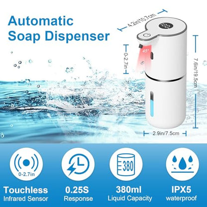 OHIFAST Automatic Foaming Soap Dispenser Touchless, USB Rechargeable Smart Hand Soap Dispenser, 6-Level Adjustable, 12.8oz/380mL Wall Mounted for Bathroom Kitchen Dish Soap-White - color: White, style: Foam