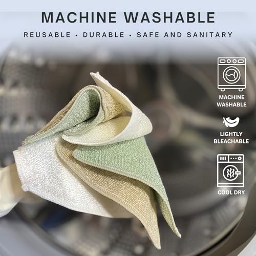 Dishcloths Kitchen Dishrag Cleaning Scrub Reusable 6pk 6x7in | Bamboo-Rayon, Absorbent, Scrub-Non-Scratch, Washable, Durable, Fast-Drying, Multi-Surface, Hand-Sized, Household Cleaning - color: Natural Solids, size: 6" x 7" -6 Pack