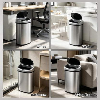 Kitchen Trash Can, 13 Gallon Automatic Gabage Can with Lid and Motion Sensor for Kitchen Home Office Bedroom Bathroom Living Room, Kitchen Garbage Can Touchless Trashcans Stainless Steel Can - color: SILVER
