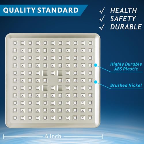 High Pressure Rain Shower Head with 11'' Extension Arm - High Flow Rainfall Showerhead - Luxury Modern Look - Pressure Boosting (Square, Matte Black) - color: Brushed Nickel, style: 6" Square