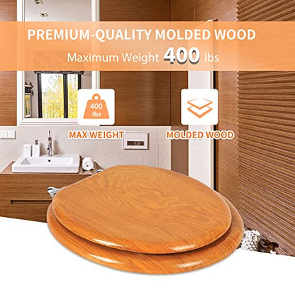 Angel Shield Durable Wood Veneer Natural Toilet Seat Metal Hinged Easy Clean Anti-scratch American Standard(Round,Wood Color) - color: Wood, size: Round-16.5”