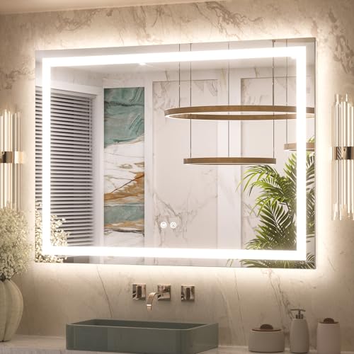 Keonjinn 40x30 Inch LED Bathroom Mirror with Lights, Frontlit & Backlit | HD Tempered Grass, 3-Color Temperature & Stepless Dimmable Lighting, Fast & Safe Defogging, Effortless Installation - size: 30"L x 40"W