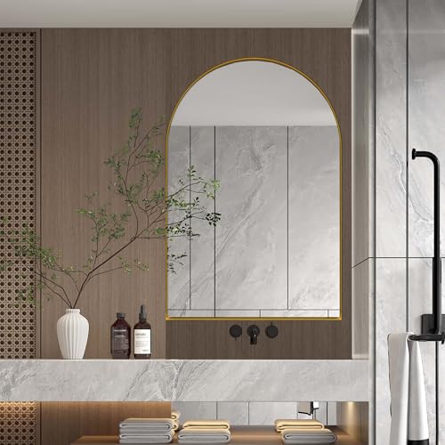 Arched Medicine Cabinet, Recessed Medicine Cabinet Surface Mount Medicine Cabinet with Mirror and Adjustable Shelves Medicine Cabinet Wall Mounted Bathroom Mirror Cabinet, 24x36 Inch (Gold) - color: Gold